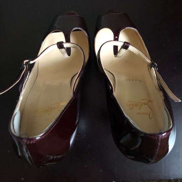 Christian Louboutin Burlina Peep-toe T-Strap Maryjane Patent Pump Burgundy 39 - Picture 7 of 12